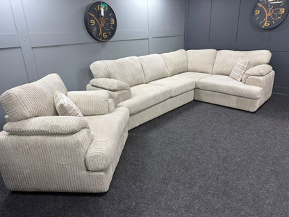 Mink Corded 2 On 1 RHF Corner Sofa & Arm Chair Set
