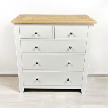 White 2 Over 3 Chest Of Drawers With Oak Top