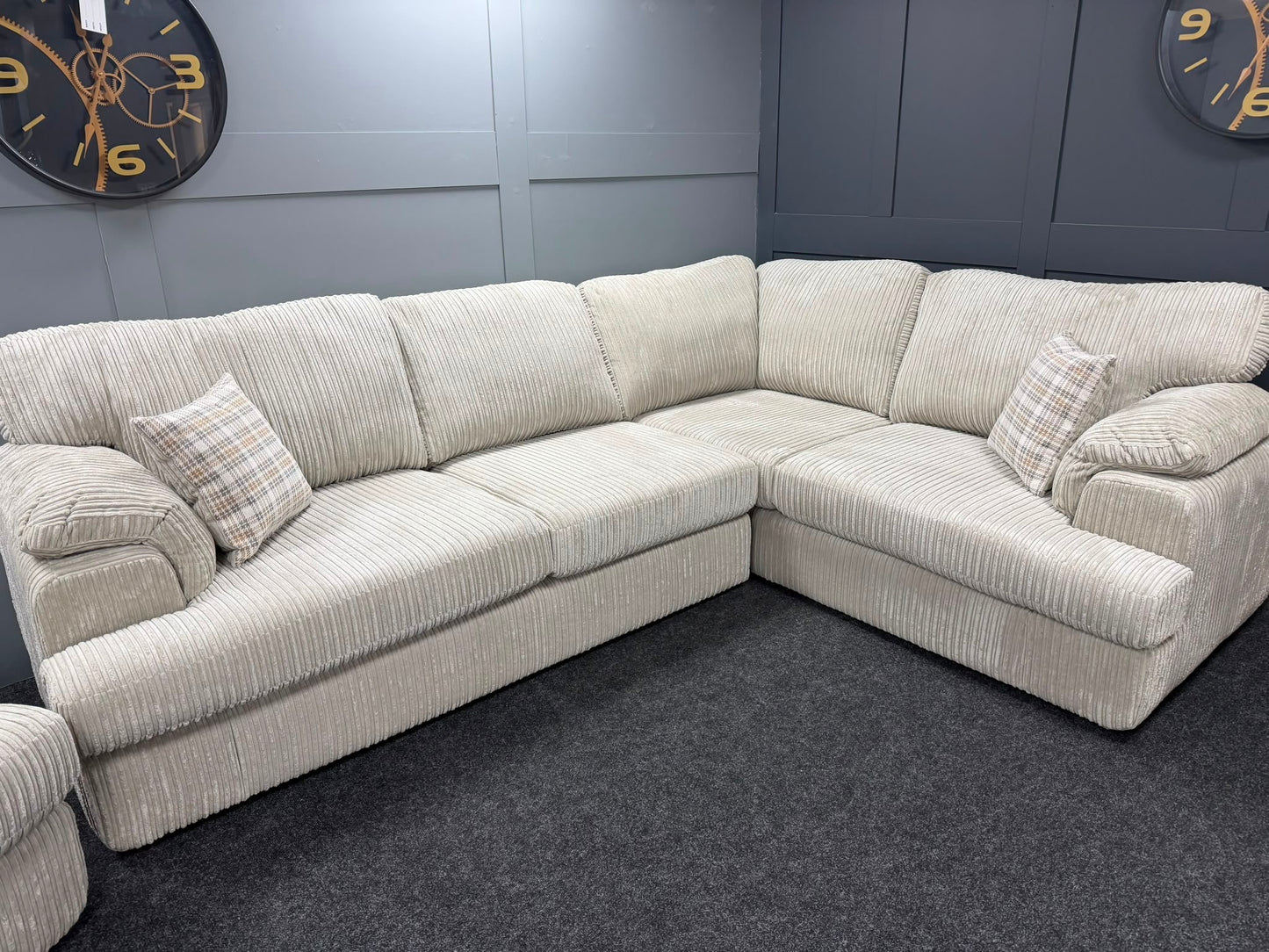 Mink Corded 2 On 1 RHF Corner Sofa & Arm Chair Set