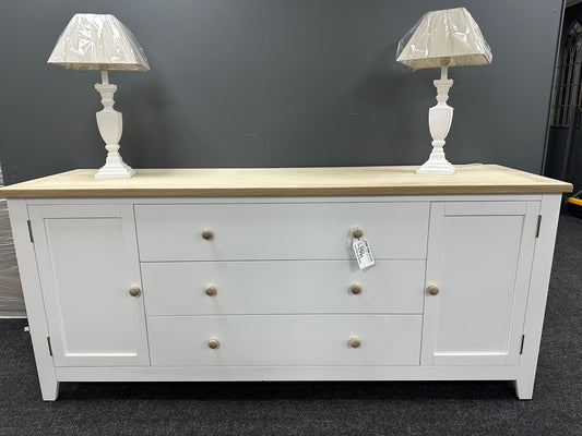 Pure White Large Sideboard With Oak Top