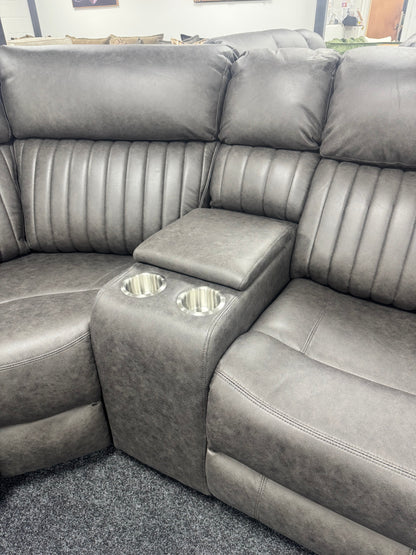 Grey Leather 2 On 2 Electric Recliner Corner Sofa