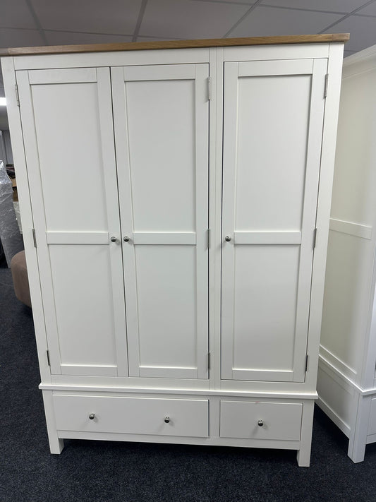 Cream 3 Door Wardrobe With Oak Top