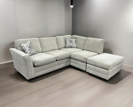 Silver RHF Corner Sofa With Footstool