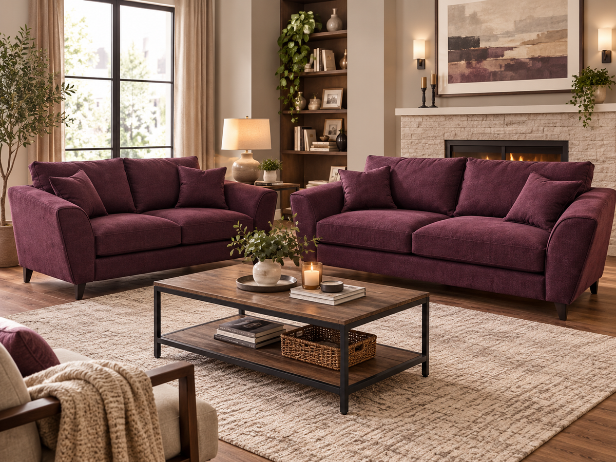 Burgundy Velvet 3&2 Seater Sofa Set
