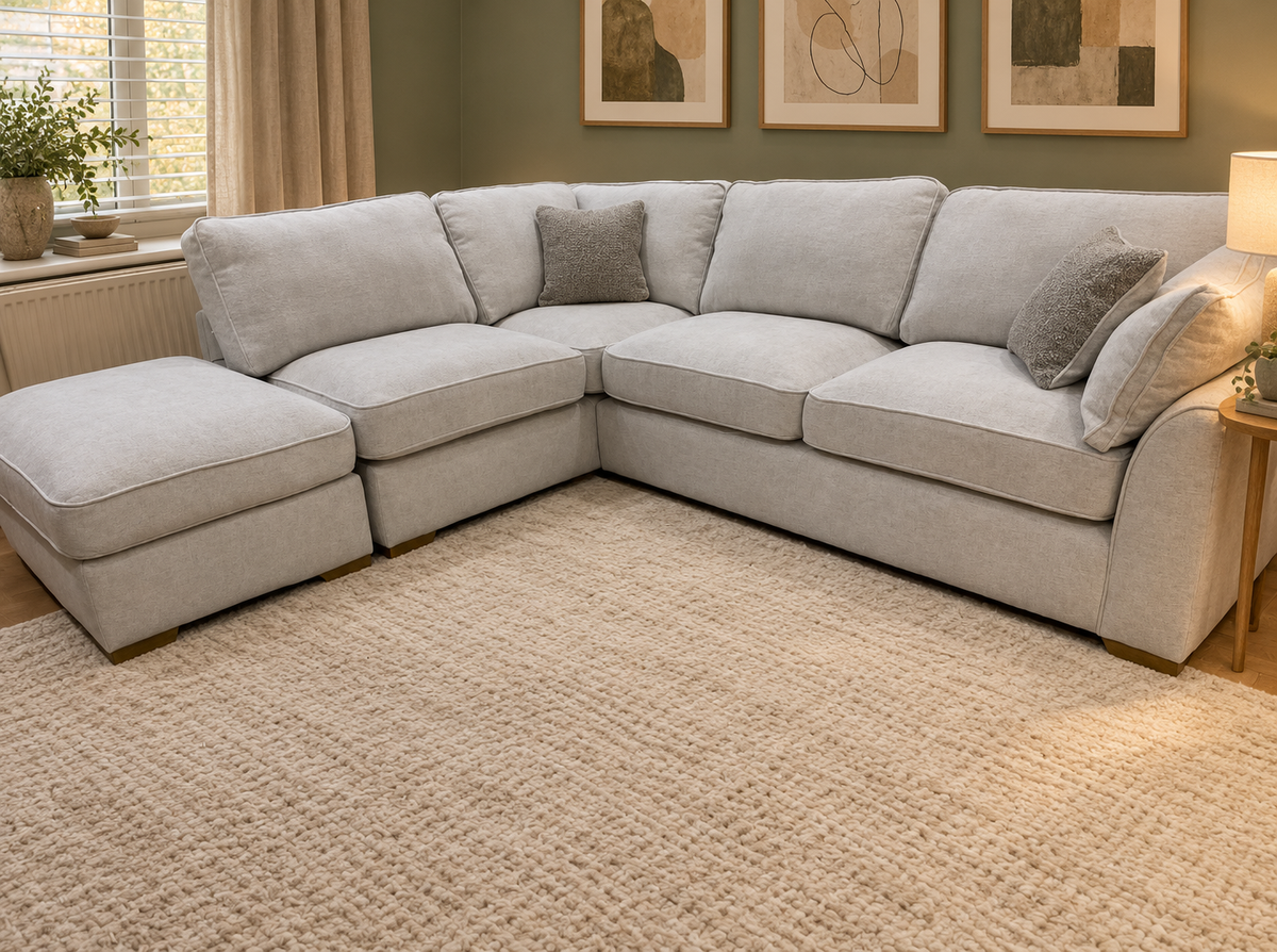 Leona Cream 2 On 1 LHF Corner Sofa (Ex Display)