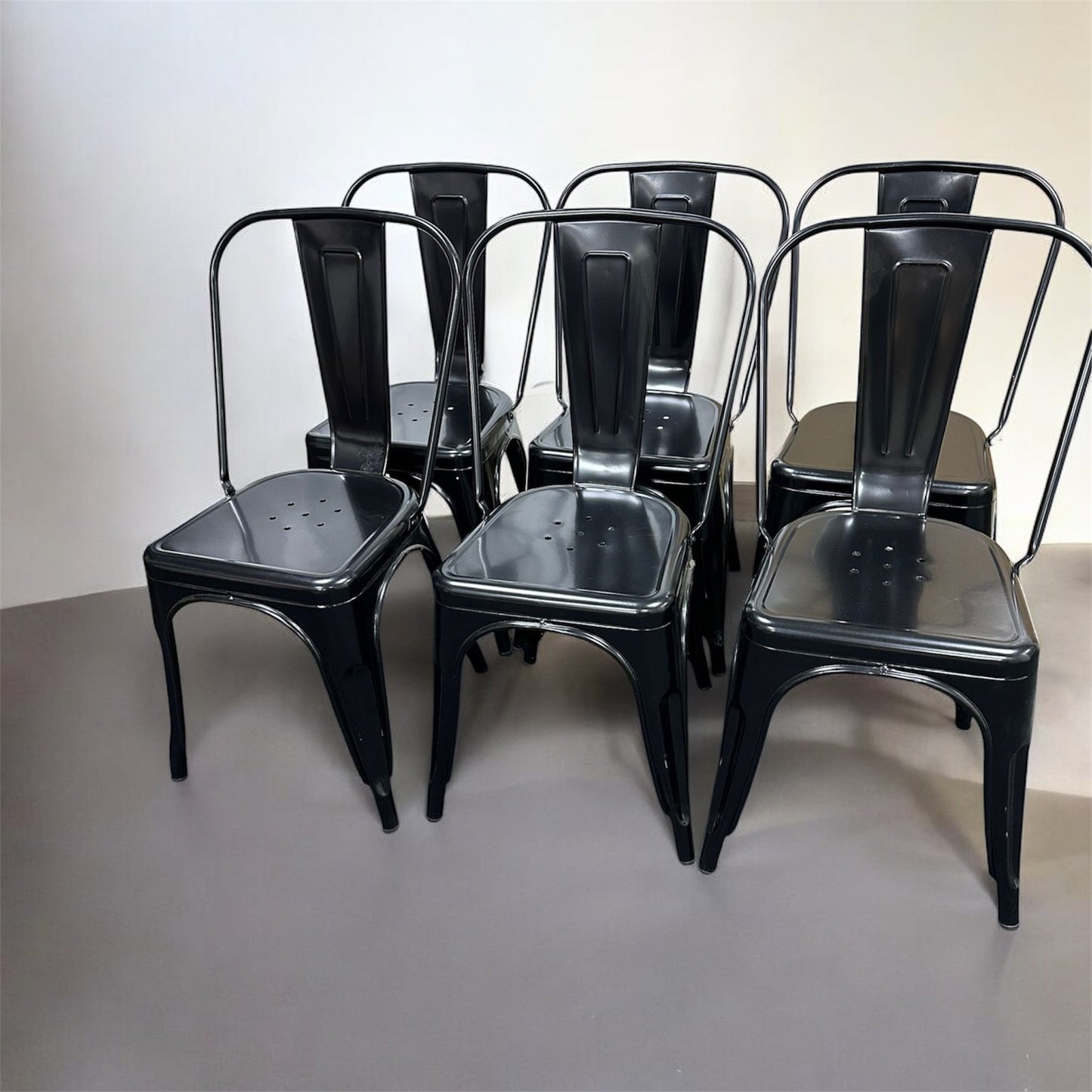 Black Metal Dining Chairs x6