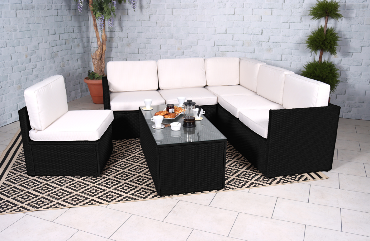 Berlin Rattan 6 Seater Corner Sofa - Black For The Home Interiors