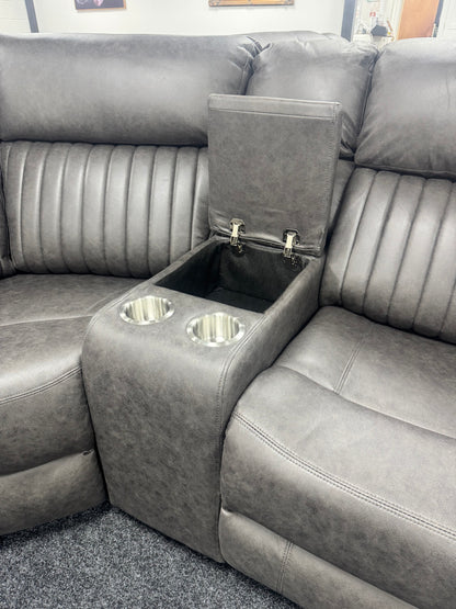 Grey Leather 2 On 2 Electric Recliner Corner Sofa