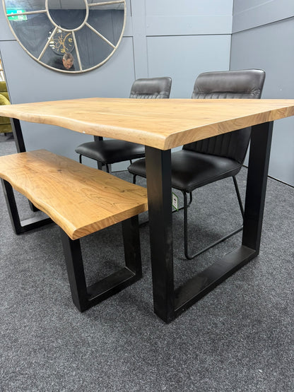 Oak 1.8m Dining Table With Bench & 2 Dining Chairs