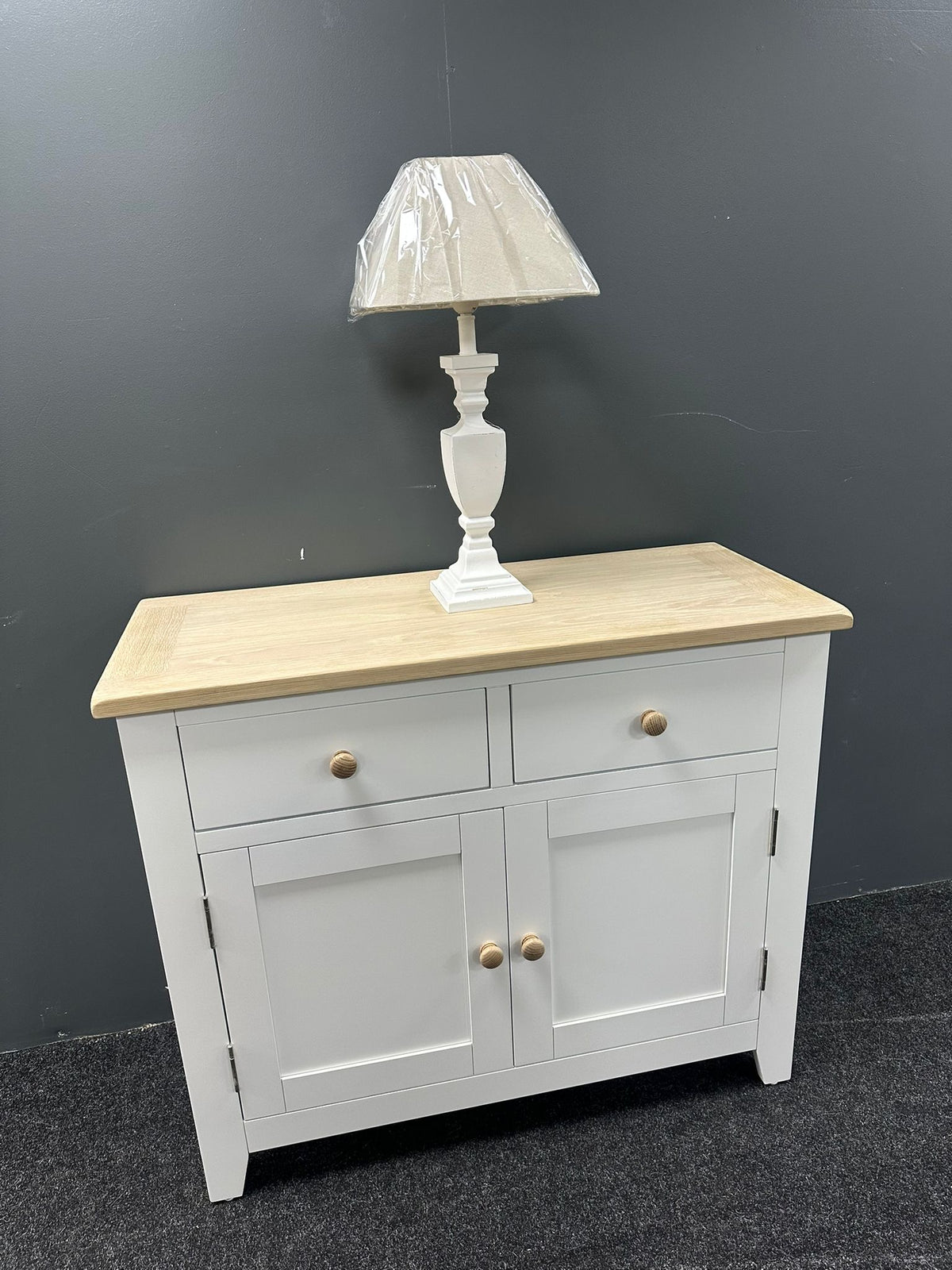 White Small Sideboard With Oak Top