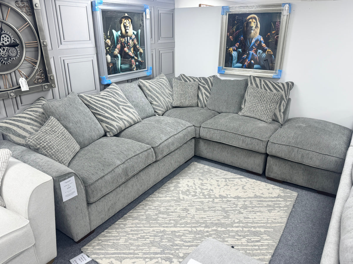 Fantasy Silver 2 On 1 Corner Sofa (Ex Display)