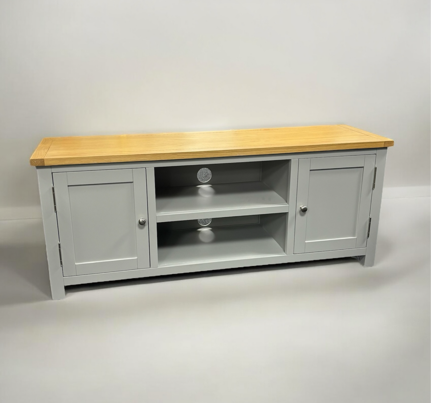 Grey TV Unit with Oak Top