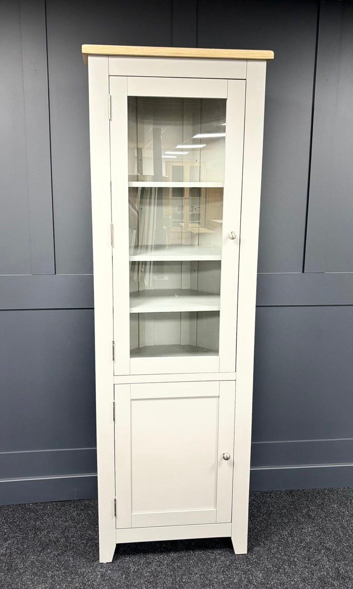 Dove Grey Glass Corner Display Unit For The Home Interiors