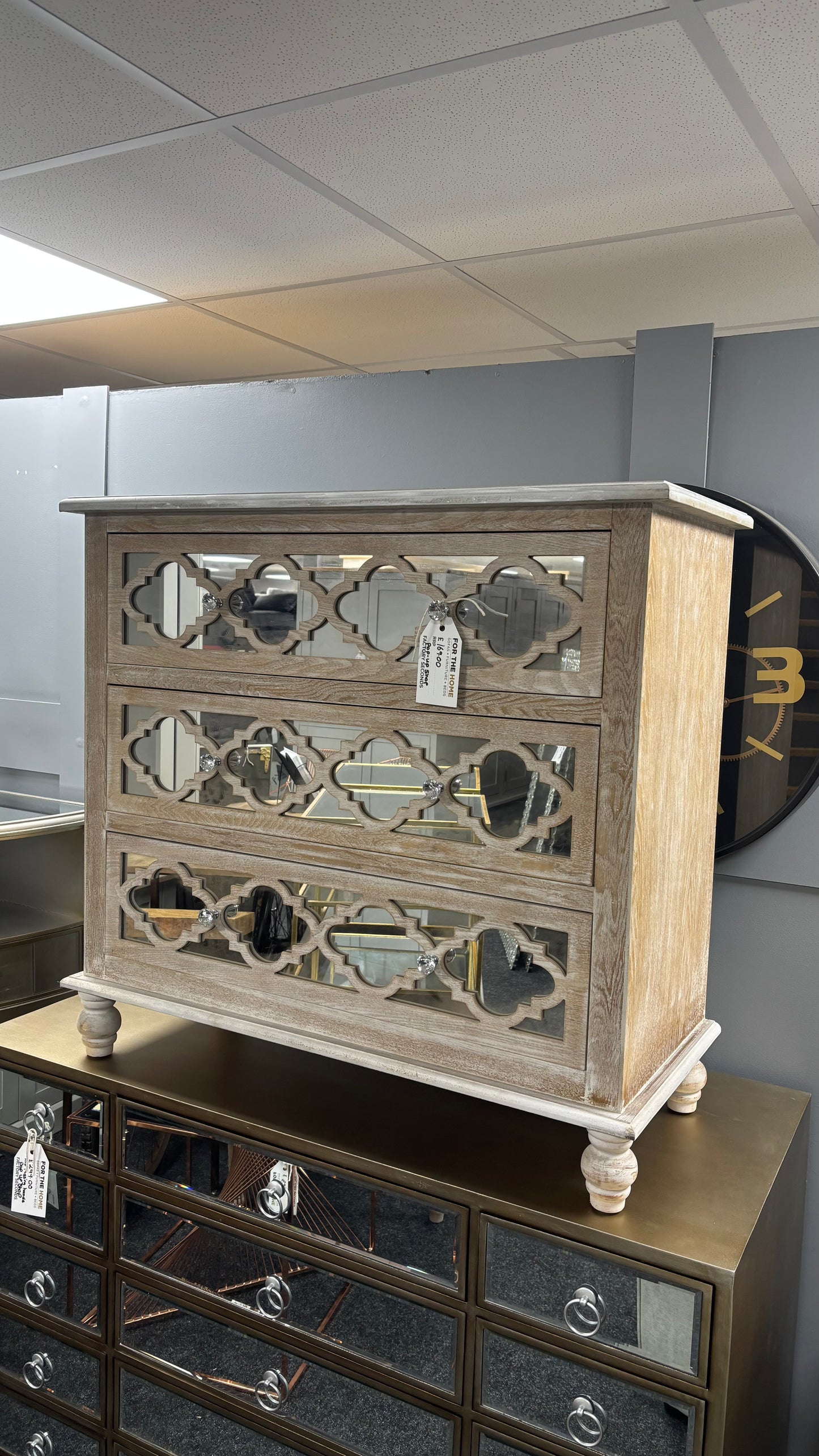 Wood and Glass 3 Drawer Chest