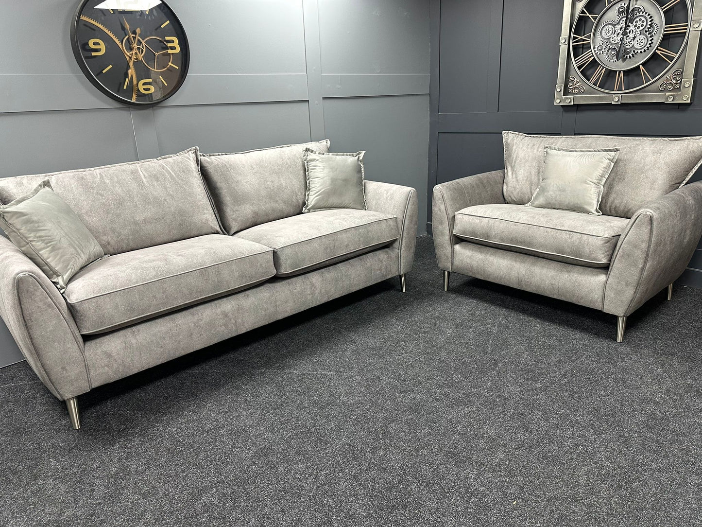 Silver 4 Seater Sofa & Love Chair Set