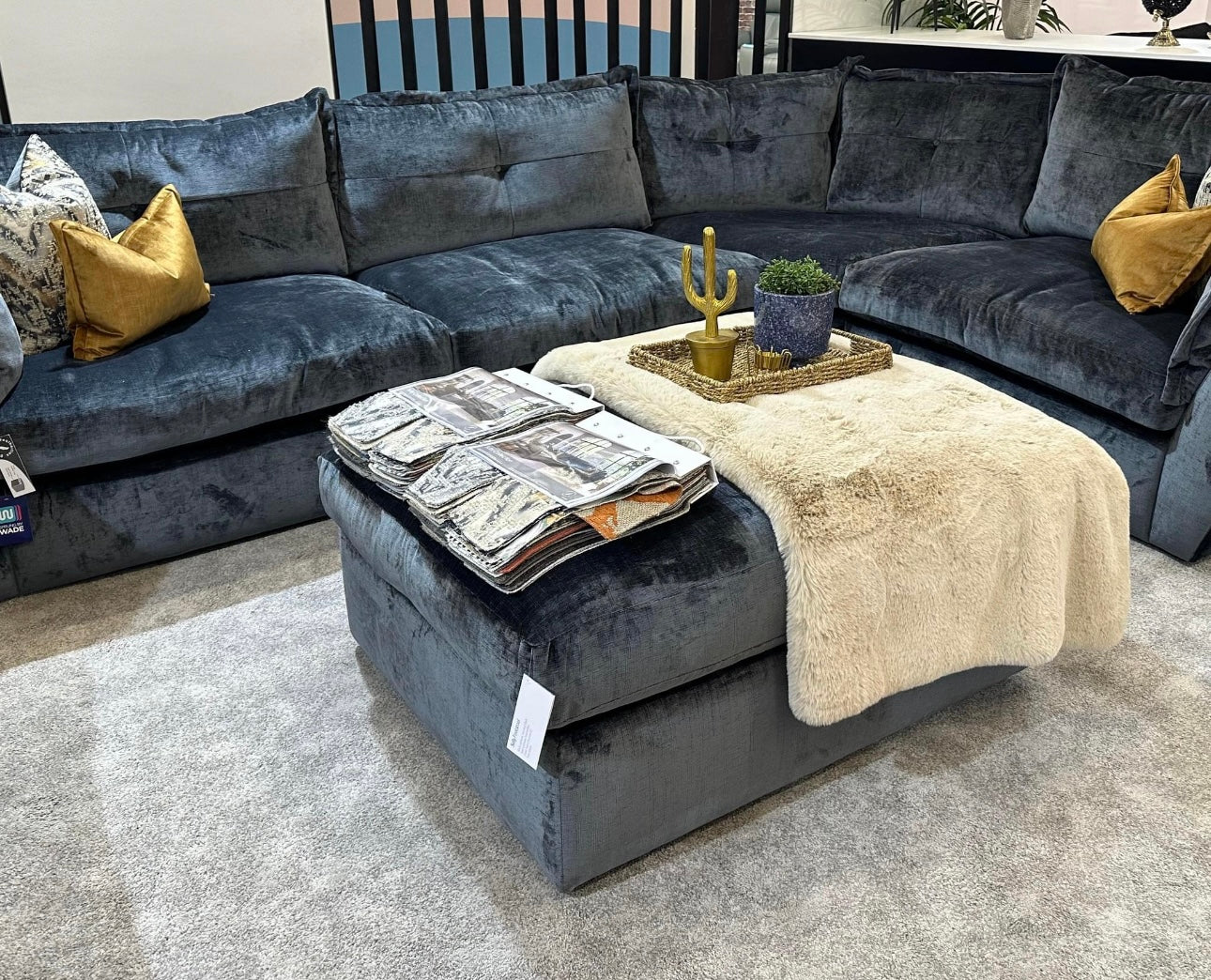 Sully XL Charcoal Corner Sofa & Footstool Set Ex Display