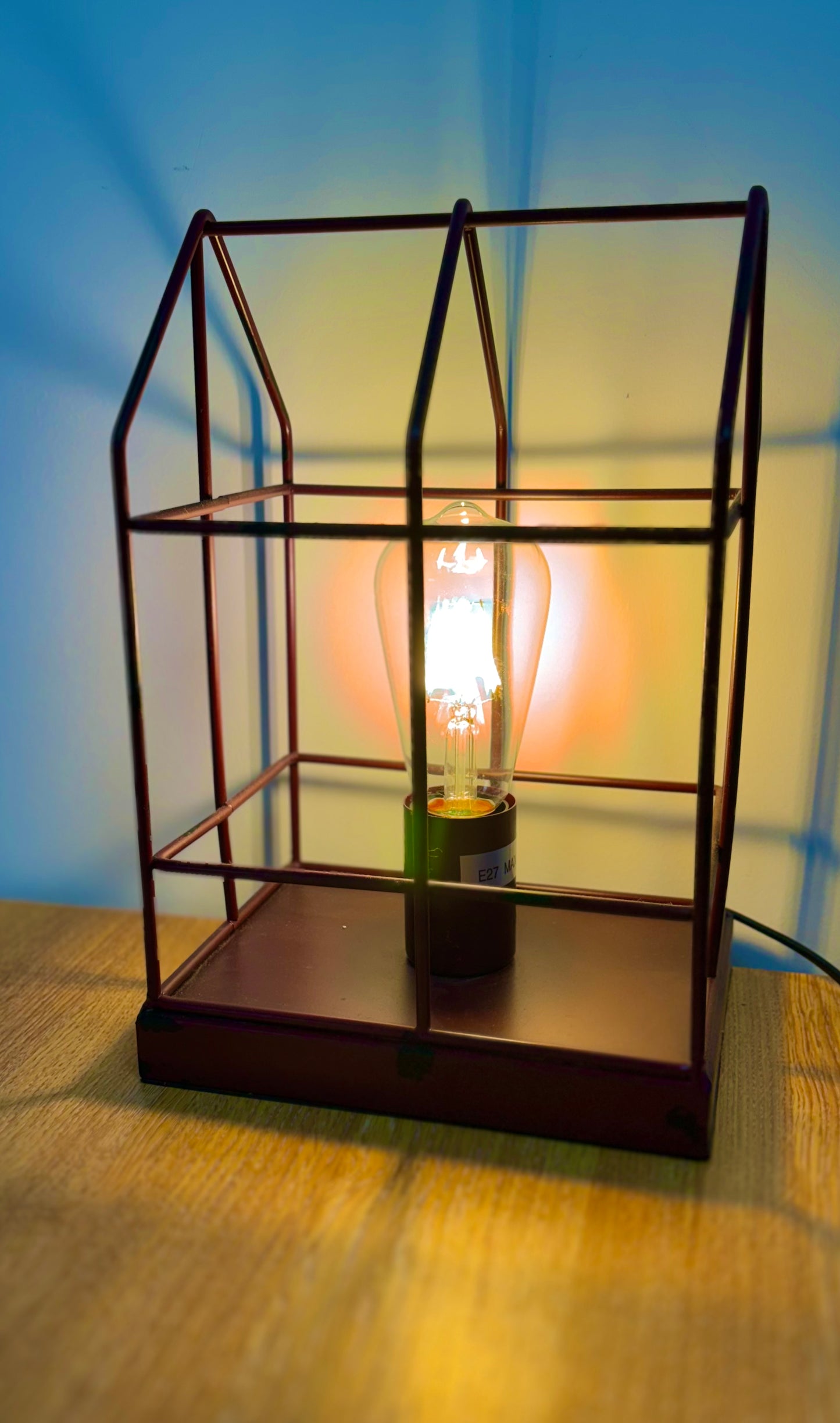 Burgundy House Caged Lamp