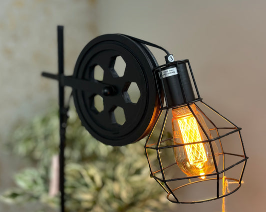 Tall Black Industrial Reel Lamp