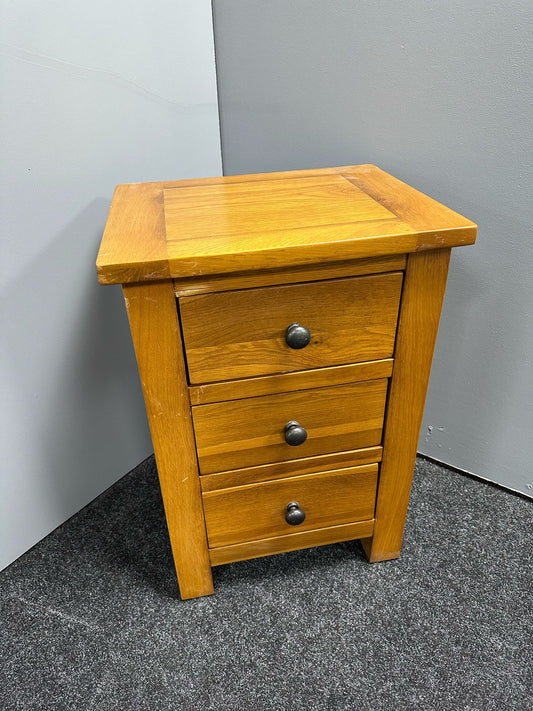Oak 3 Drawer Bedside