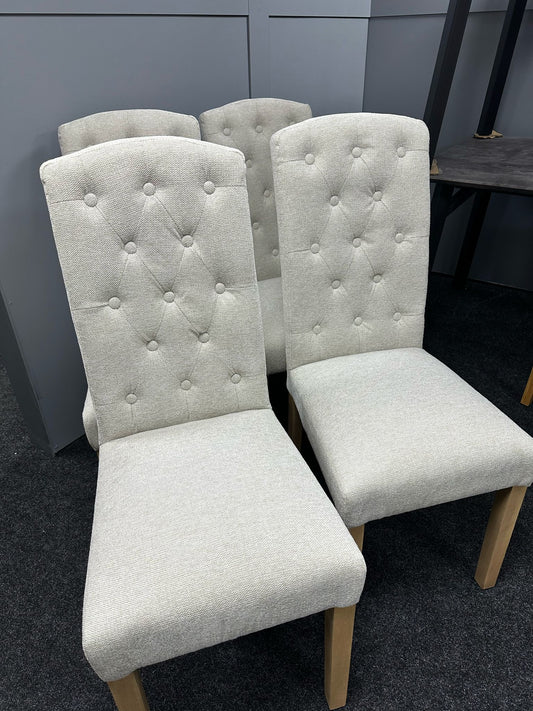 4 Natural Button Back Chairs