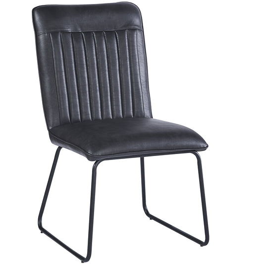 Hew Industrial PU Leather Dining Chairs - Black (Pair)