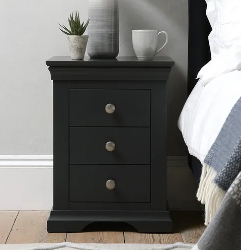 Dusky Black 3 Drawer Bedside Table