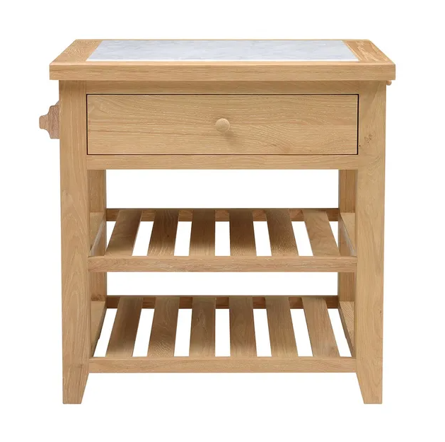 Whitewash Oak Kitchen Island - White Marble Top