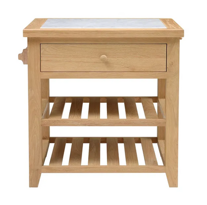 Whitewash Oak Kitchen Island - White Marble Top