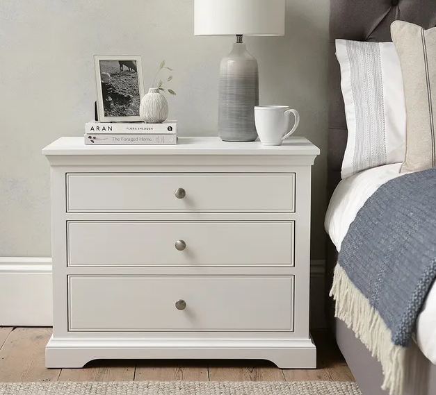 White Large 3 Drawer Bedside Table
