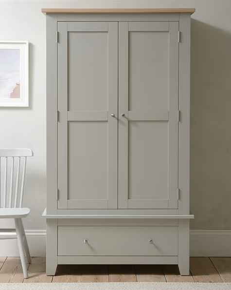 Dove Grey Double Wardrobe With Oak Top